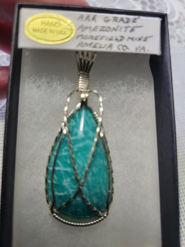 Custom Wire Wrapped AAA+ Amazonite Morefield Mine VA Necklace/Pendant Sterling Silver