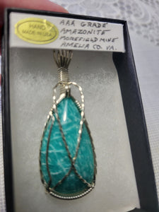 Custom Wire Wrapped AAA+ Amazonite Morefield Mine VA Necklace/Pendant Sterling Silver