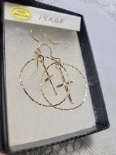Load image into Gallery viewer, Custom Wire Wrapped Cross Round hoop Earrings in 14kgf