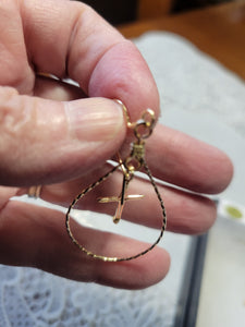 Custom Wire Wrapped Cross Oval Hooped Earrings 14kgf