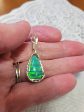 Load image into Gallery viewer, Custom Wire Wrapped Green Synthetic Opal Necklace/Pendant Sterling Silver