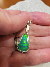 Load image into Gallery viewer, Custom Wire Wrapped Green Synthetic Opal Necklace/Pendant Sterling Silver