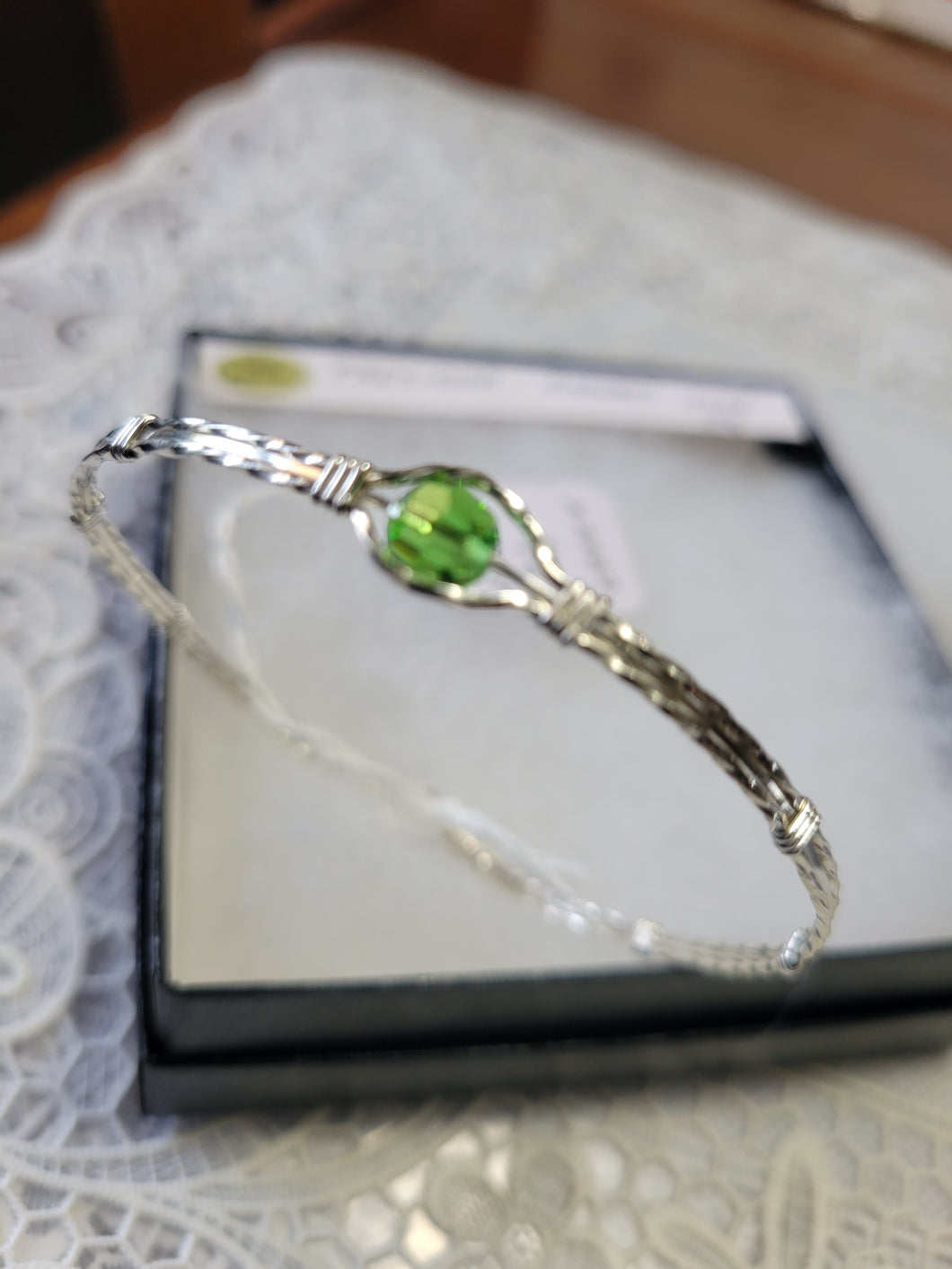 Custom Wire Wrapped Preciosa Paridot Bracelet Size 7 1/2 Sterling Silver