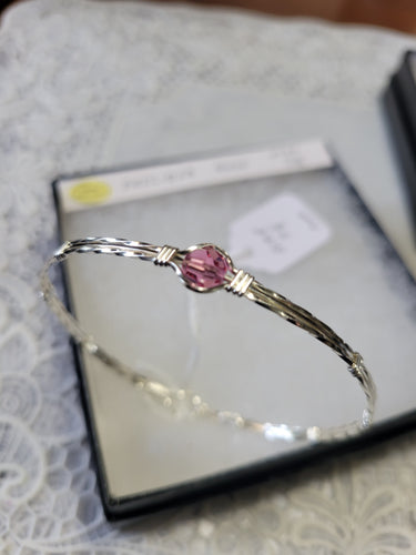 Custom Wire Wrapped Preciosa Rose Bracelet Size 7 1/2 Sterling Silver