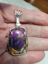 Load image into Gallery viewer, Custom Wire Wrapped Purple Mojave Turquoise Spiny Oyster &amp; Copper Necklace/Pendant Sterling Silver