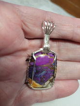 Load image into Gallery viewer, Custom Wire Wrapped Purple Mojave Turquoise Spiny Oyster &amp; Copper Necklace/Pendant Sterling Silver