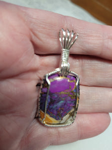 Custom Wire Wrapped Purple Mojave Turquoise Spiny Oyster & Copper Necklace/Pendant Sterling Silver
