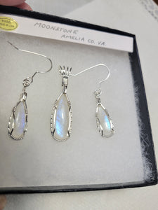 Custom Wire Wrapped Moonstone Set: Earrings Necklace/Pendant Sterling Silver