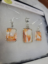 Load image into Gallery viewer, Custom Wire Wrapped Orange Spiny Oyster Set: Earrings Necklace/Pendant Sterling Silver