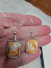 Load image into Gallery viewer, Custom Wire Wrapped Orange Spiny Oyster Set: Earrings Necklace/Pendant Sterling Silver