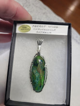 Load image into Gallery viewer, Custom Wire Wrapped Parrot Wing Chrysocolla Necklace/Pendant Sterling Silver