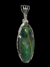 Load image into Gallery viewer, Custom Wire Wrapped Parrot Wing Chrysocolla Necklace/Pendant Sterling Silver