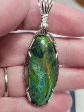 Load image into Gallery viewer, Custom Wire Wrapped Parrot Wing Chrysocolla Necklace/Pendant Sterling Silver