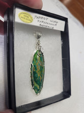Load image into Gallery viewer, Custom Wire Wrapped Parrot Wing Chrysocolla Necklace/Pendant Sterling Silver