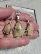 Load image into Gallery viewer, Custom Wire Wrapped Crazy Horse Monument Granite Set: Earrings Necklace Sterling Silver