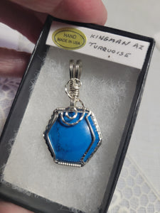Custom Wire Wrapped Kingman Turquoise Necklace/Pendant Sterling Silver