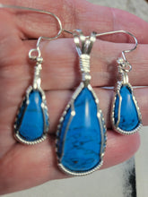 Load image into Gallery viewer, Custom Wire Wrapped Kingman Turquoise Set: Earrings. Necklace/Pendant Sterling Silver
