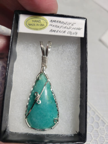 Custom Wire Wrapped AAA+ Amazonite Morefield Mine VA Necklace/Pendant Sterling Silver