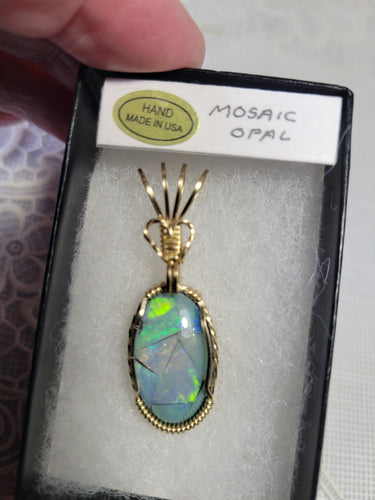 Custom Wire Wrapped Mosaic Opal 8.5 ct. Necklace/Pendant 14kgf Wire One of a Kind