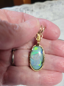 Custom Wire Wrapped Mosaic Australian Opal 8.5 ct. Necklace/Pendant 14kgf Wire One of a Kind