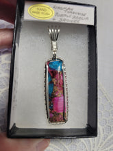 Load image into Gallery viewer, Custom Wire Wrapped Kingman Turquoise Purple Dahlia &amp; Bronze Necklace/Pendant Sterling Silver