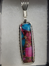Load image into Gallery viewer, Custom Wire Wrapped Kingman Turquoise Purple Dahlia &amp; Bronze Necklace/Pendant Sterling Silver