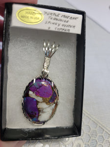 Custom Wire Wrapped Purple Majave Turquoise Spiny Oyster & Copper Necklace/Pendant Sterling Silver