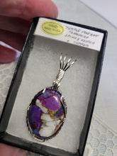 Load image into Gallery viewer, Custom Wire Wrapped Purple Majave Turquoise Spiny Oyster &amp; Copper Necklace/Pendant Sterling Silver