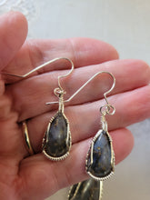Load image into Gallery viewer, Custom Wire Wrapped Blue Quartz Madison Cty VA Set: Earrings, Necklace/Pendant Sterling Silver
