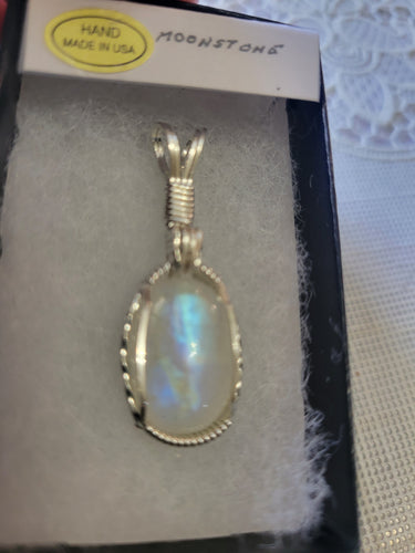 Custom Wire Wrapped Moonstone Necklace/Pendant Sterling Silver