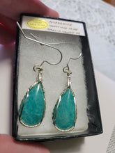 Load image into Gallery viewer, Custom Wire Wrapped AAA+ Amazonite Morefield Mine VA Earrings Sterling Silver