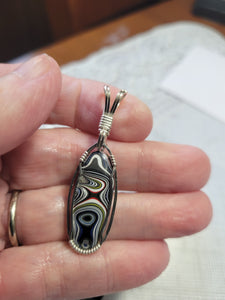 Custom Wire Wrapped Fordite Necklace/Pendant Sterling Silver