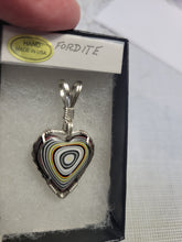 Load image into Gallery viewer, Custom Wire Wrapped Fordite Heart Necklace/Pendant Sterling Silver