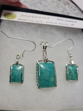 Load image into Gallery viewer, Custom Wire Wrapped Amazonite Morefield Mine Amelia Cty VA Set Earrings. Necklace/Pendant Sterling Silver