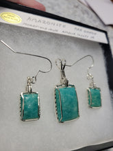 Load image into Gallery viewer, Custom Wire Wrapped Amazonite Morefield Mine Amelia Cty VA Set Earrings. Necklace/Pendant Sterling Silver