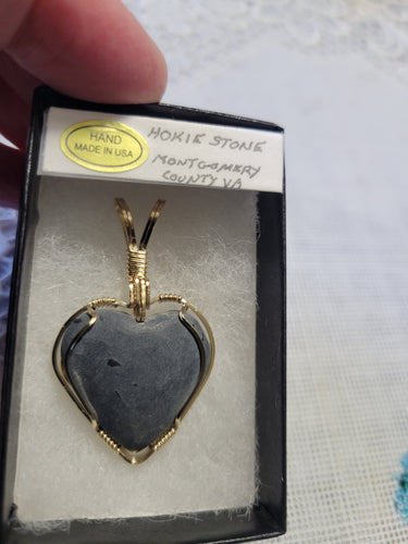 Custom Wire Wrapped Unpolished Gray Hokie Stone Virginia Tech Heart Necklace/Pendant 14kgf