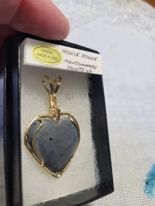 Custom Wire Wrapped Unpolished Gray Hokie Stone Virginia Tech Heart Necklace/Pendant 14kgf