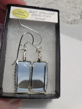 Load image into Gallery viewer, Custom Wire Wrapped Blue Opalized Petrified Wood Earrings Sterling Silver
