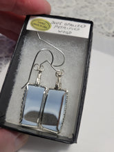 Load image into Gallery viewer, Custom Wire Wrapped Blue Opalized Petrified Wood Earrings Sterling Silver