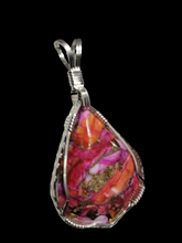Load image into Gallery viewer, Custom Wire Wrapped Peruvian Pink Opal Spiney Oyster &amp; Bronze Pendant Sterling Silver