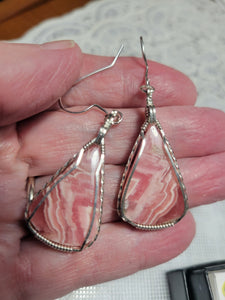 Custom Wire Wrapped Rhodochrosite Earrings Sterling Silver