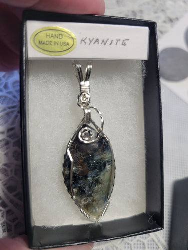 Custom Cut Polished & Wire Wrapped Kyanite Willis Mt. VA Necklace/Pendant Sterling Silver