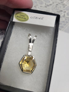 Custom Wire Wrapped Faceted Citrine Necklace/Pendant Sterling Silver