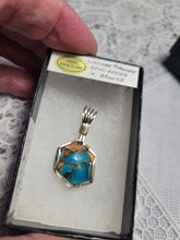 Load image into Gallery viewer, Custom Wire Wrapped Kingman Turquoise Spiney Oyster &amp; Bronze Necklace/Pendant Sterling Silver