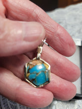 Load image into Gallery viewer, Custom Wire Wrapped Kingman Turquoise Spiney Oyster &amp; Bronze Necklace/Pendant Sterling Silver