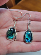 Load image into Gallery viewer, Custom Wire Wrapped Green Paua Shell Set: Necklace/Pendant  Earrings in Sterling Silver