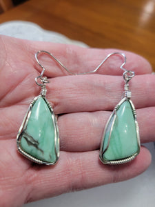 Custom Wire Wrapped Green Variscite Set: Necklace/Pendant Earrings Sterling Silver