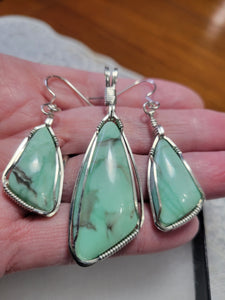 Custom Wire Wrapped Green Variscite Set: Necklace/Pendant Earrings Sterling Silver