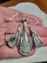 Load image into Gallery viewer, Custom Wire Wrapped Gray Moonstone Montpelier VA Set: Necklace/Pendant Earrings Sterling Silver