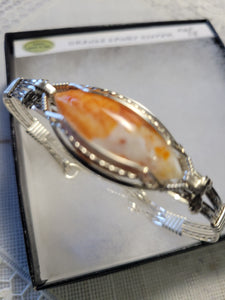 Custom Cut Polished & Wire Wrapped Orange Spiney Oyster Bracelet Size 7 1/4 Sterling Silver